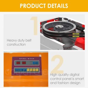 HM-75 Spiral Mixer 75KG 200L Digital Control CE Heavy Duty Dough Mixer - Image 2